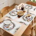 thumbnail image 5 of Bunny Easter Placemats Set of 8 Spring Floral Botanical Wreath Eggs Place Mats Indoor Wipeable Table Mats Washable Cloth Dining Table Placemats for Kitchen Holiday Party Home Decor 13x19 Inch, 5 of 9