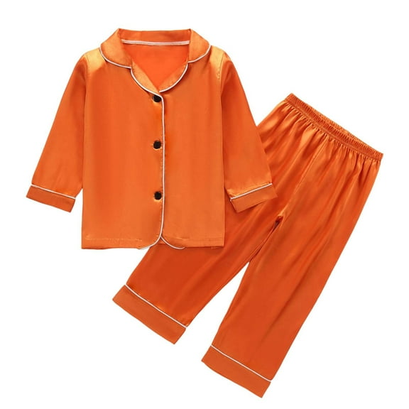 FAOWME Toddler Boys Girls Long Sleeve Solid Color Tops T-Shirt Pants Casual Outfits Orange 1-2 Years