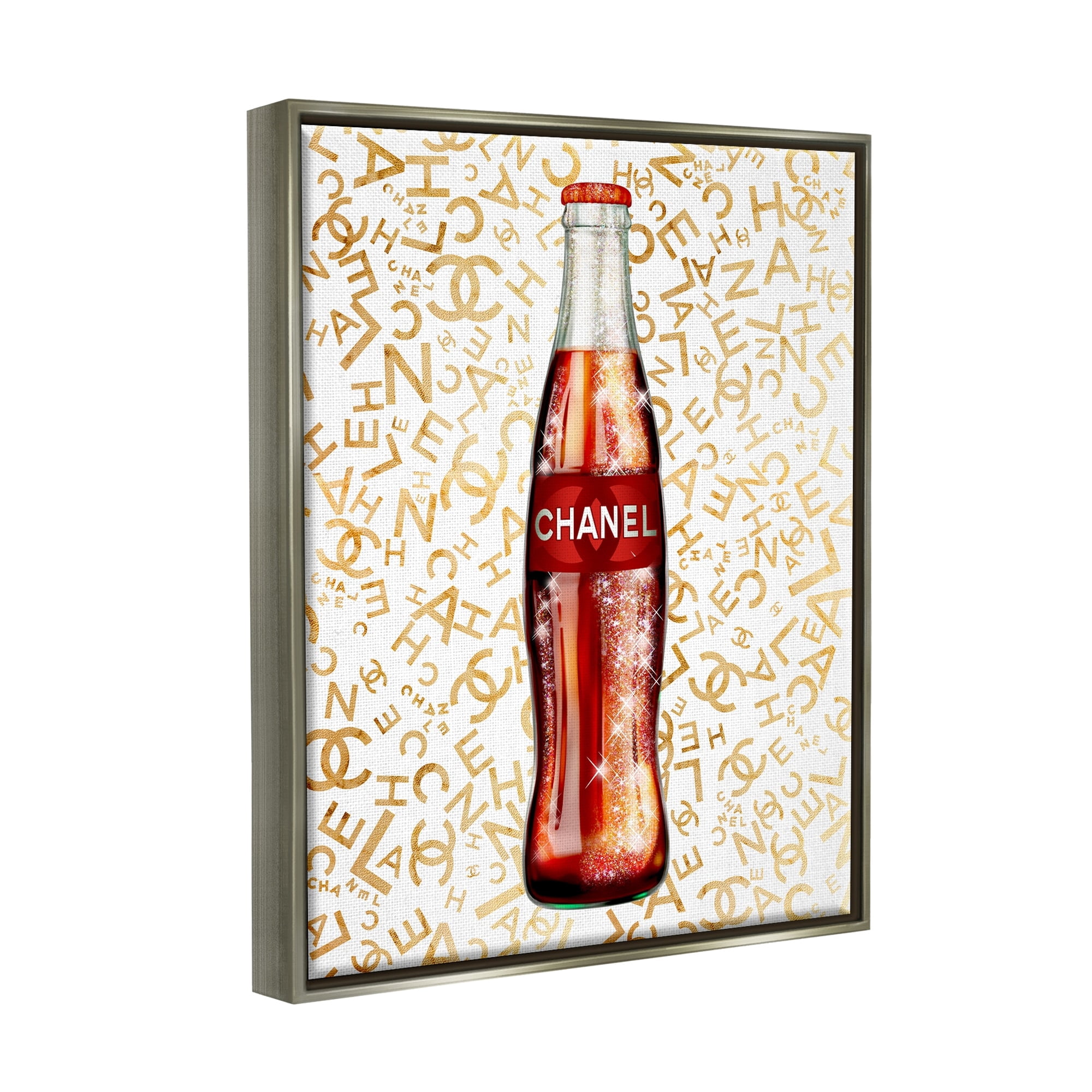 Stupell Industries Trendy Glam Pattern Vintage Style Soda Bottle Graphic Art Luster Gray Floating Framed Canvas Print Wall Art, Design by Ziwei Li