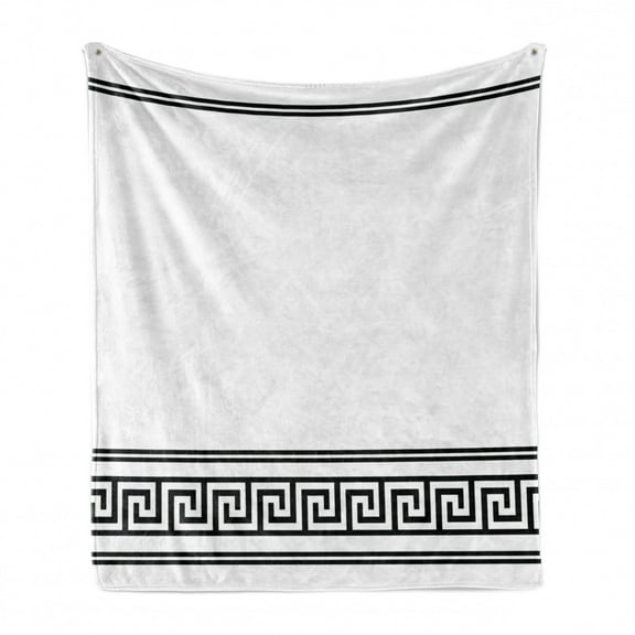 Abstract Soft Flannel Fleece Throw Blanket, Simplistic Classic Greek Inspired Pattern in Monochrome Design, Cozy Plush for Indoor and Outdoor Use, 50" x 70", Charcoal Grey White, by Ambesonne