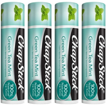 Pack of (4) ChapStick Green Tea Mint 100 Percent Natural Ingredients Lip Butter, Moisturizing Lip Balm - 0.15 Oz