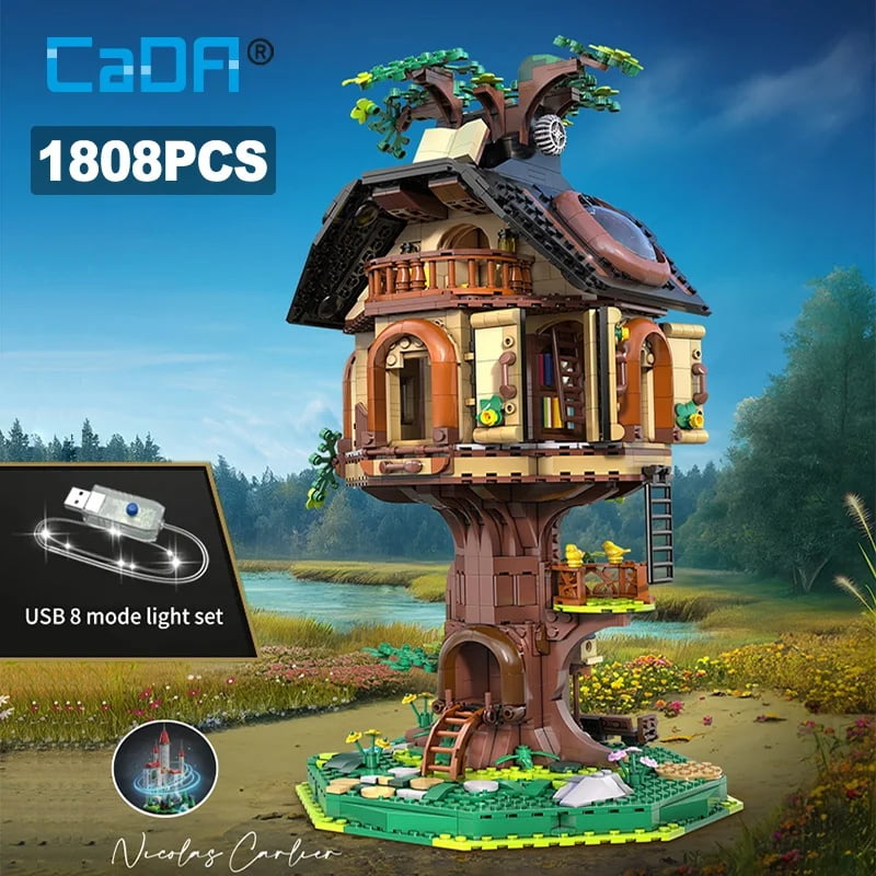 1808 Pcs Forest Tree House Library Building Blocks Set with LED Light City Architecture MOC Bricks Toy Gift for Ages 14+
