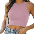 thumbnail image 2 of Baberdicy Camisole Tops for Women Womens Sleeveless High Neck Racerback Cropped Tank Tops Trendy Cute Teen Girls Halter Neck Crop Tops Vest Women's Tanks & Camis Pink, 2 of 8