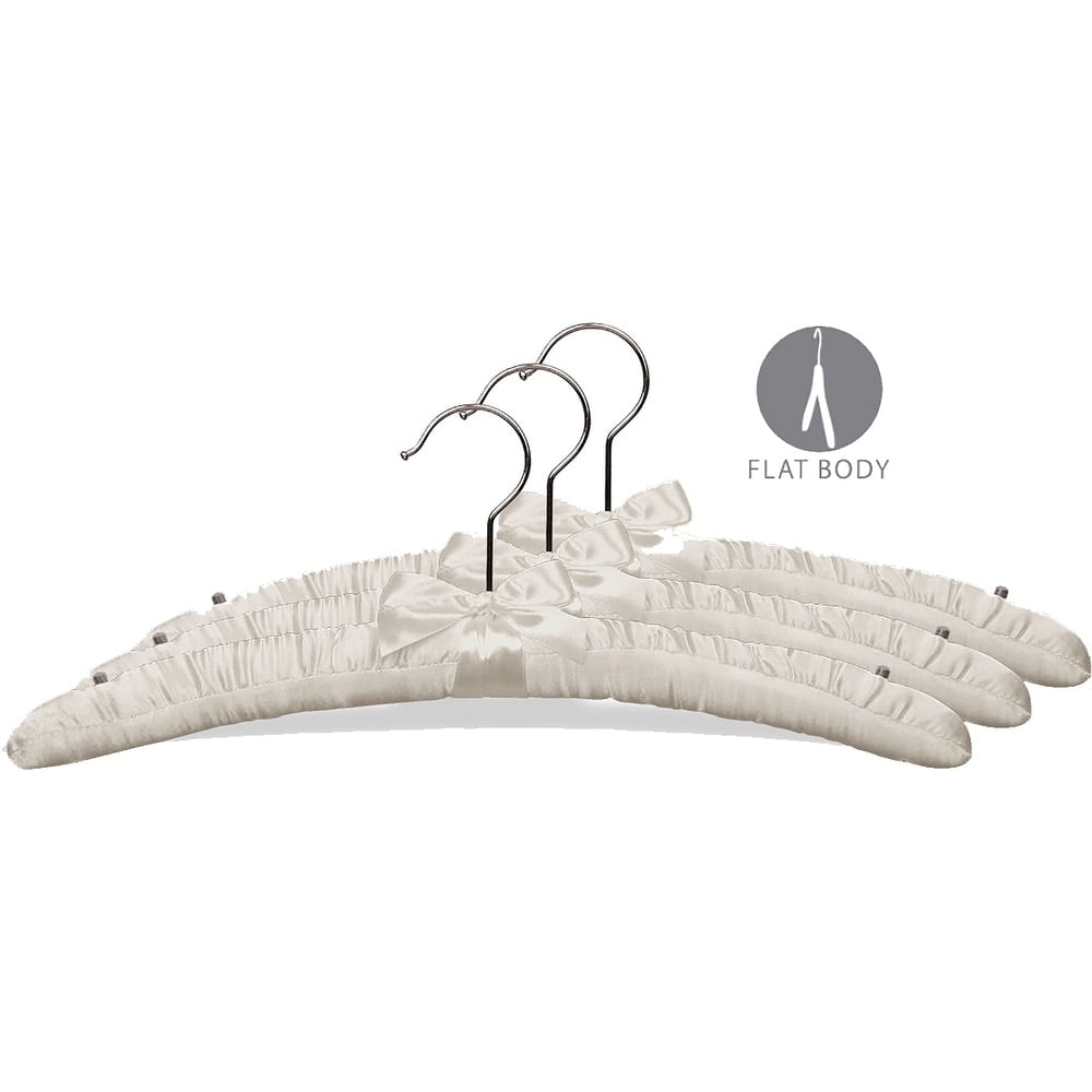 INTERNATIONAL HANGER Ivory Satin Padded Top Hanger with Studs for Straps, 100 Pack