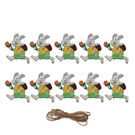 Visland 10PCS Easter Bunny Wooden Hanging Sign Colorful Cute Rabbit for Easter Party Decoration Home Decor