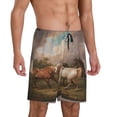 thumbnail image 2 of Wukai Three Horses Oil Painting Men’s Short Pajama Pants With Pockets Soft Sleep Pj Shorts for Men-Small, 2 of 6
