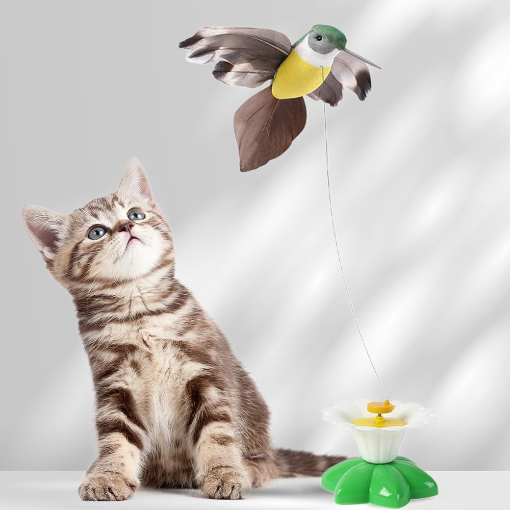 ABPETE Interactive Bird Toy for Cats, 360 Degree Rotatable Electric Flying Birds Cat Toy, Simulation Birds Interactive Toy for Cats Kitten Play Chase (2PCS_Hummingbird)