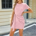 thumbnail image 6 of Women's 2026 Summer T Shirt Dress Casual Short Sleeve Wrap Bodycon Ruched T Shirt Dress Tie Waist Mini Dresses Sundress Pink,M, 6 of 6