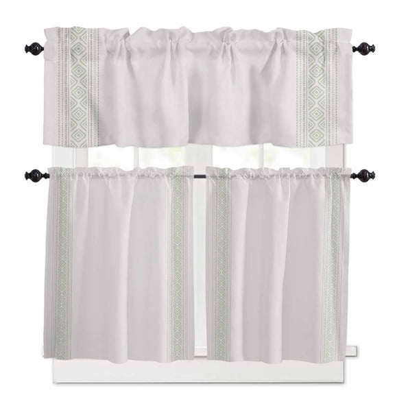 Vintage Boho Kitchen Curtains Valances and Tiers Set of 3, Retro Classic Abstract 36 Inch Length Tier Curtains and Valance Rod Pocket Valance Curtains Set for Kitchen Bathroom Small Windows