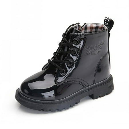 

Girls Patent Leather Boots Soft-soled Anti-slip Side Zipper Shoes For Winter