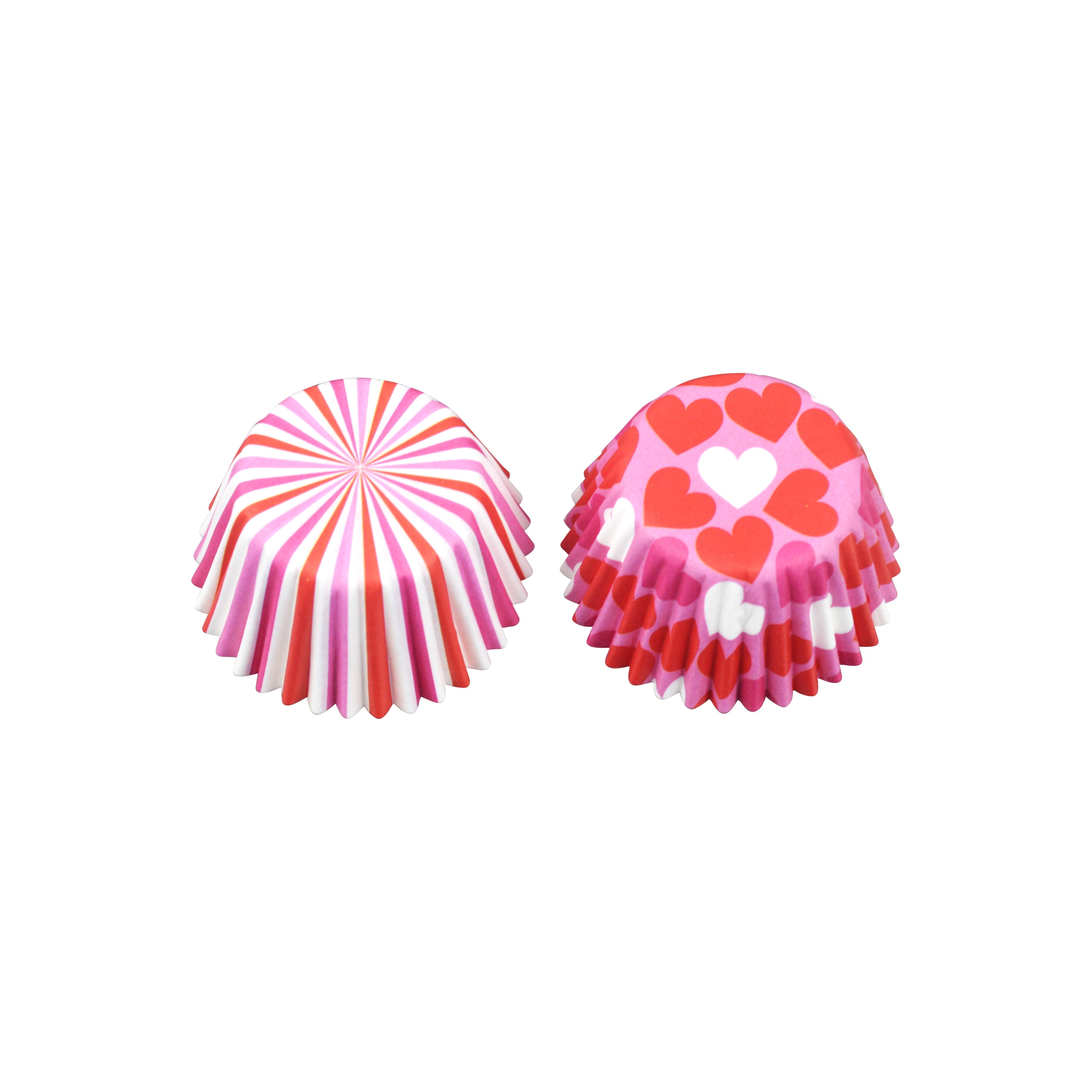 WAY TO CELEBRATE! Way To Celebrate Valentine 100 Mini Paper Red, Pink and White Baking Cup Heart Stripe, 1.25 inch Dia