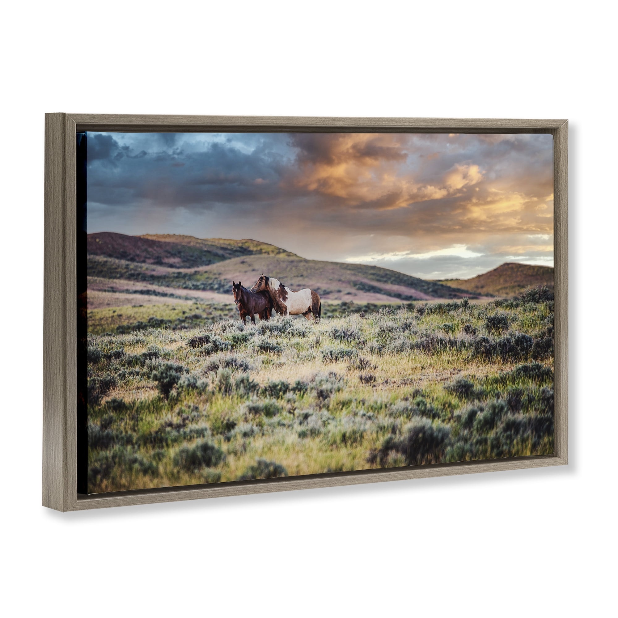 Stupell Industries Stay Close Horses Brown Framed Floater Canvas Wall Art, design by Tim West