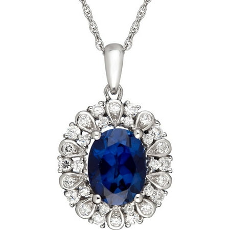 3.39 Carat T.G.W. Ceylon Sapphire and CZ Pendant in Sterling Silver, 18