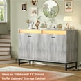 thumbnail image 2 of iSunirm Sideboard Buffet Cabinet with Power Outlet, Kitchen Storage Sideboard with LED Light & Doors, Storage Cabinet for Dining Room, Hallway, Kitchen, White Oak, 2 of 7