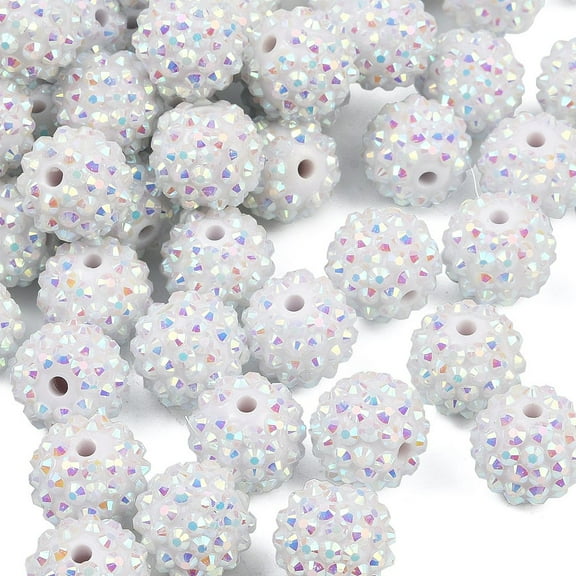 AB-color Resin Rhinestone Beads with Acrylic Round Beads Inside for Bubblegum Jewelry White 16mm Hole: 2~2.5mm