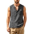 thumbnail image 3 of Tank Tops Men Cotton Linen Sleeveless Button Up V Neck Shirts Summer Casual Vacation Tee, 2XL, 3 of 6