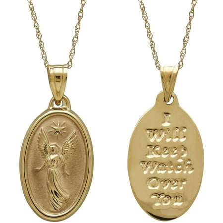 Simply Gold Kids' Precious Sentiments 10kt Yellow Gold Oval Guardian Angel with I will watch over you Pendant, 14