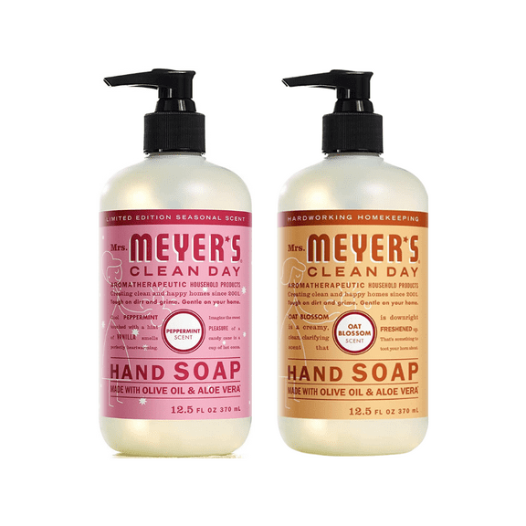 Mrs. Meyer's Liquid Hand Soap Variety, 1 Peppermint, 1 Oat Blossom Hand Soap, 1 CT Variety Pack