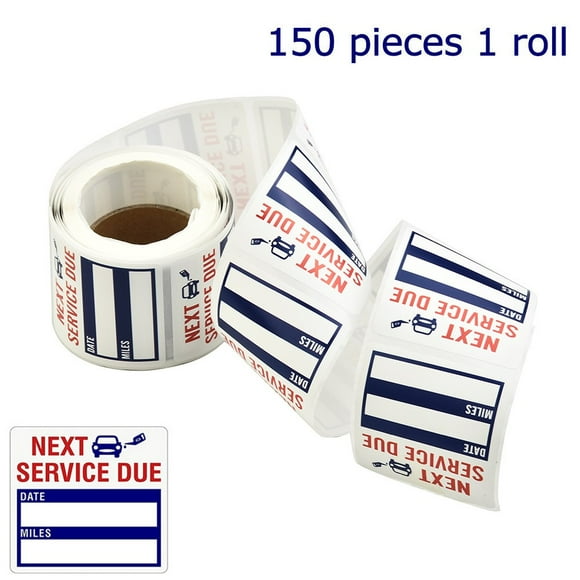 150Pcs Oil Change Stickers, Service Reminder Labels, Auto Maintenance Service Due Reminder Stickers Labels,2 x 2 Inch, 1 Roll