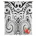 thumbnail image 2 of Black Polynesia Texture Sheer Curtains 108" Extra Long, Retro Flowers Tribes Abstract Art Light Filering Curtains, Privacy Drapes Simi Floor to Veiling Curtain for Living Room Window Treatment, 2 of 9