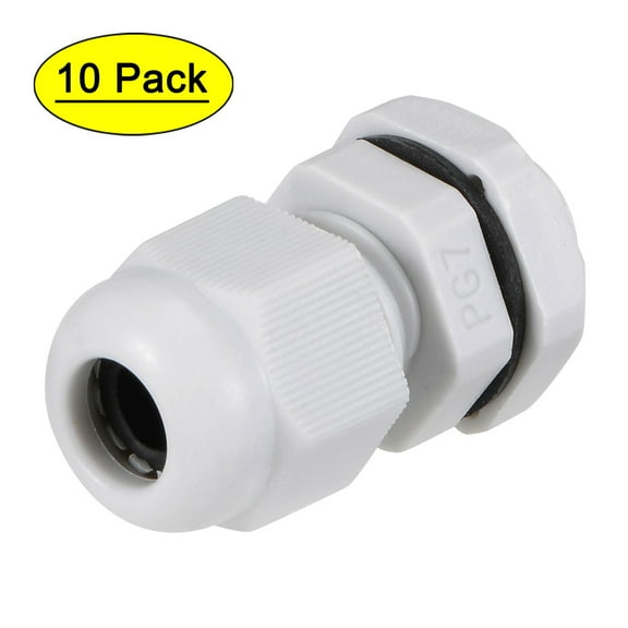 PG7 Cable Gland 2mm-5mm Wire Hole Waterproof Nylon Joint Adjustable Locknut with Washer White 10 Pieces