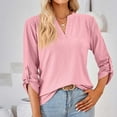thumbnail image 2 of IROINNID Polyester Long Sleeve T Shirt for Women Casual Solid Slot Neck Loose T-shirt Top,Pink, 2 of 7