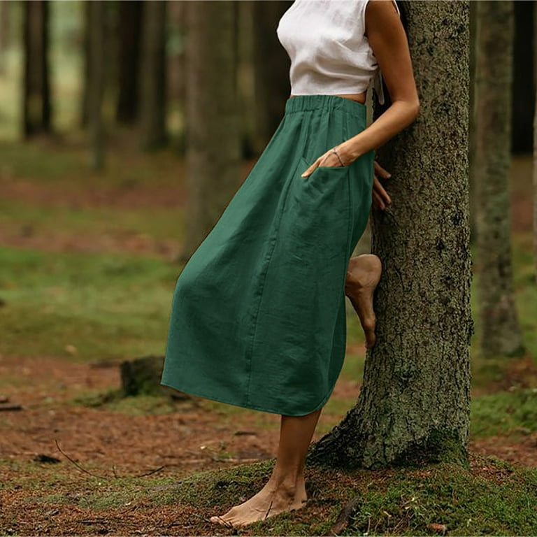Mrat Bubble Skirt Women's Midi Skirts Solid Color Elastic Waist