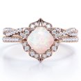 thumbnail image 1 of JeenMata Anillo Nupcial con Pavé Infinito de Moissanita y Ópalo Australiano de Talla Cojín de 1,5 Quilates Engastado en Oro Rosa de 18 K sobre Plata, 1 of 6