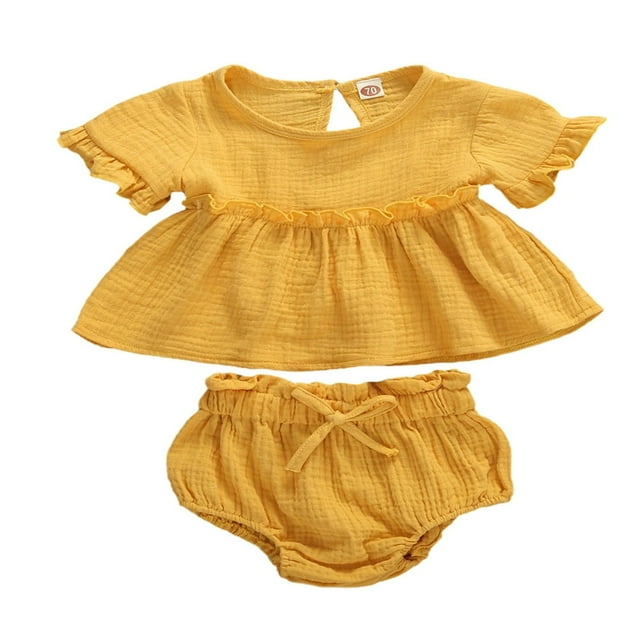2pcs Newborn Infant Baby Girls Clothes Solid Ruffle T Shirt Tops+Shorts Outfits Purple 0-6 Months