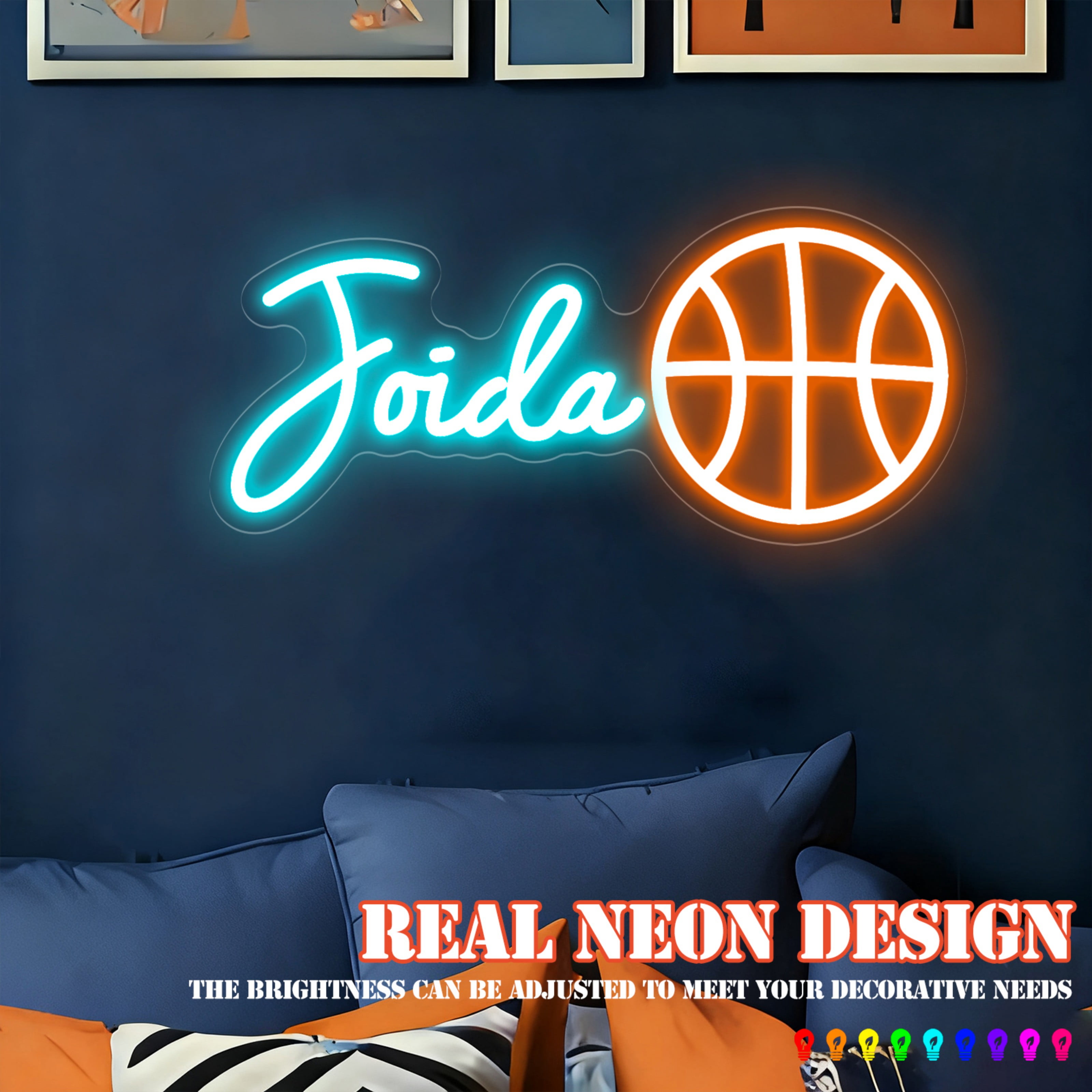 UPONRAY Single Line Custom Neon Signs with Basketball, Usb Powered with Adjustable Brightness Wall Decor for Gifts, Ice Blue, 16 inch