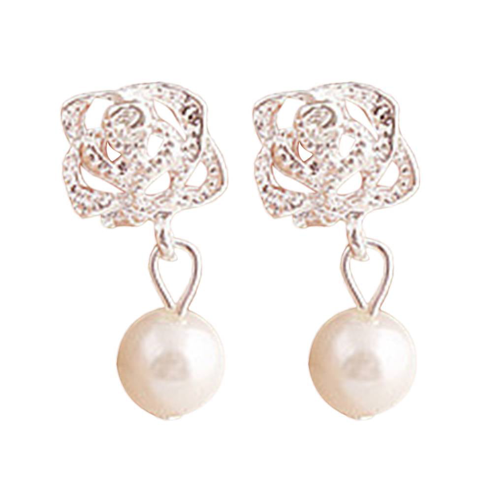 Earrings Luxury Eardrop Rose Flower Pearl Ear Stud Earrings Wedding Jewelry 