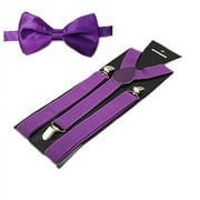Purple Men's Suspenders and Bow tie Set Pre-tied Adjustable Bowtie and Y-Back Clip for Wedding