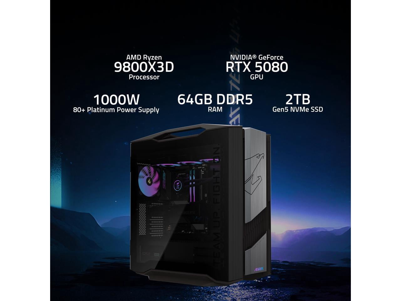 GIGABYTE AORUS Gaming Desktop PC, AMD Ryzen 7 9800X3D, GIGABYTE RTX 5080, 64GB DDR5 RAM, 2TB Gen5 NVMe SSD, Windows 11 Home, AORUS SUPREME 5 AS5A7N8-5001