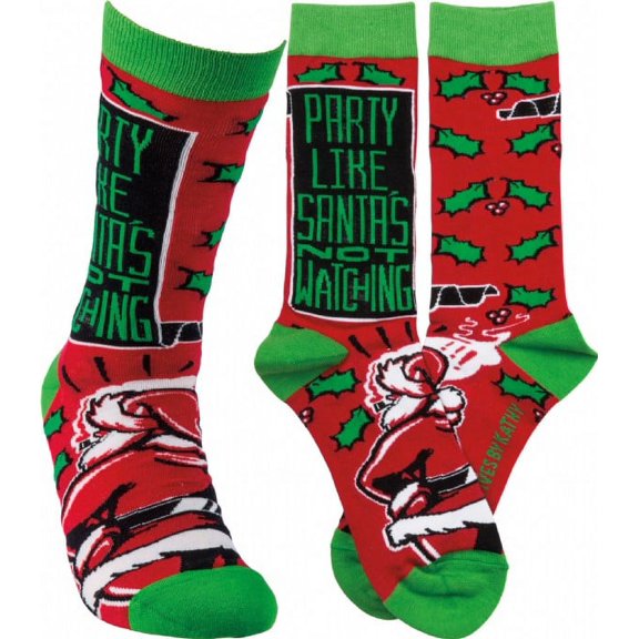 Primitives by Kathy Unisex Socks - Party Like Santa's Not Watching