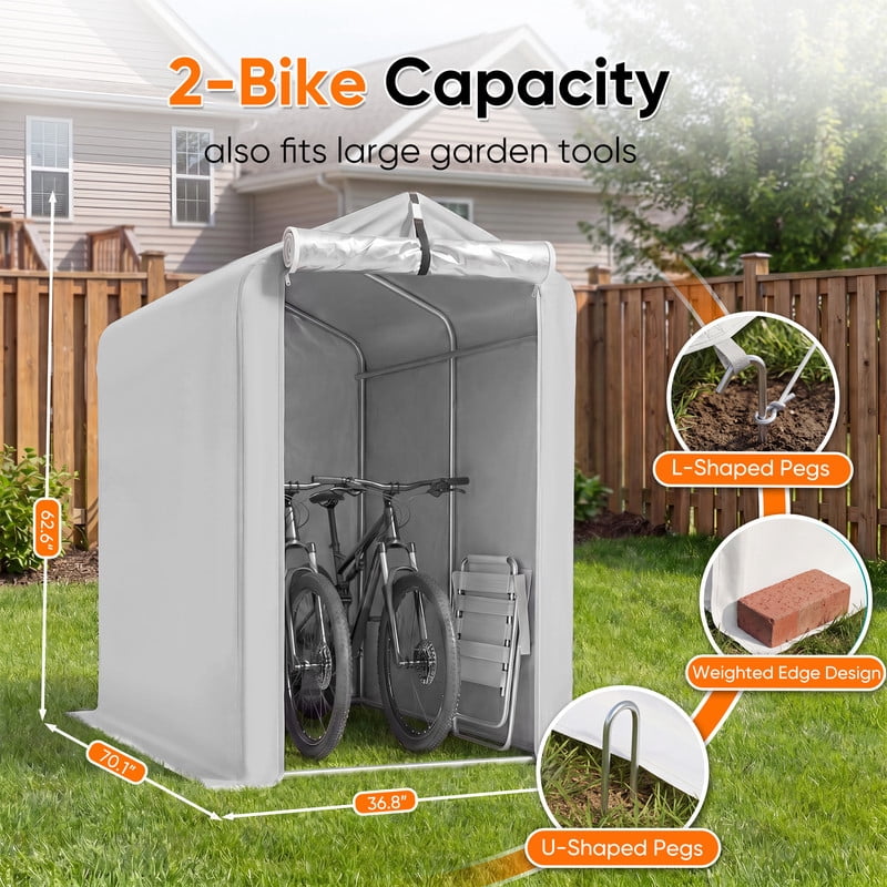 Vineego Outdoor Storage Shed, Waterproof Storage Shelter, Wind Resistant Tent with Roll-Up Zipper Door & Fixed Buckle, Outdoor Storage for Bikes, Motorcycle, Garden Tools & Equipment, White