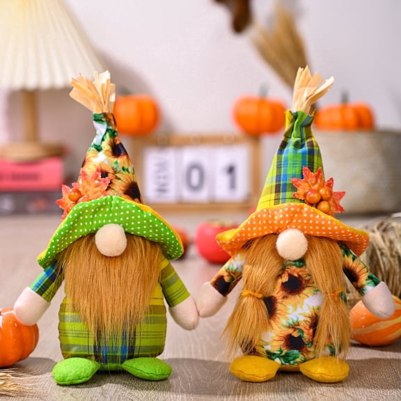 2-Pack Thanksgiving Plush Gnome Decorations for Tiered Tray and Mantel