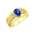 thumbnail image 4 of RYLOS Men's Rings Yellow Gold Plated Silver Rings Classic Designer Style 8X6MM Gemstone & Diamond Ring Blue Star Sapphire Birthstone Rings For Men Size 11, 4 of 8