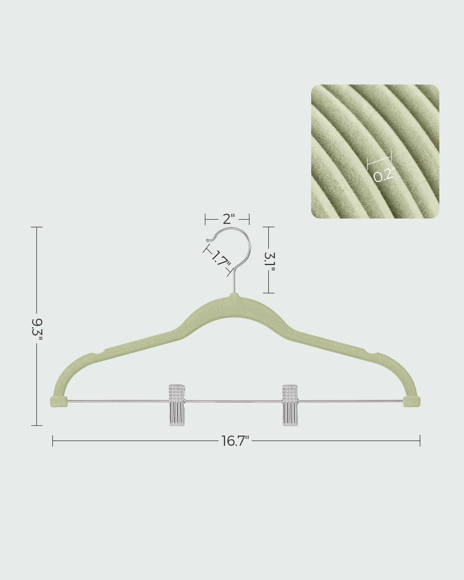 30 Packs Velvet Hangers Skirt Pants Hangers with Adjustable Clips Non Slip Space Saving Clothes Hangers for Skirts Pant Pale Green
