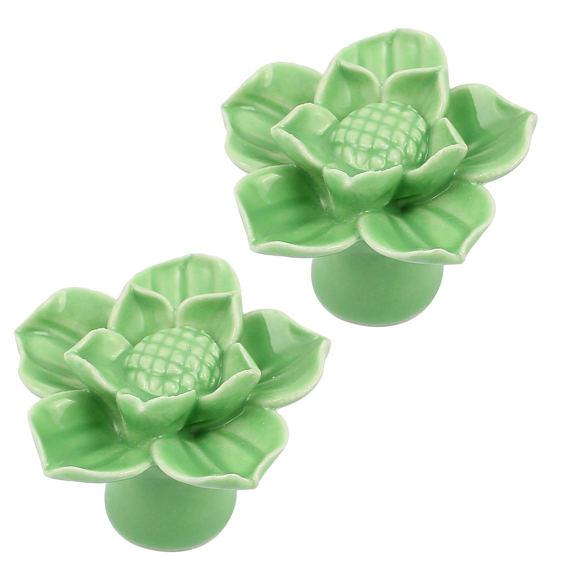 Cabinet Wardrobe Drawer Door Pull  Flower Shape Ceramic Knobs Green 2pcs