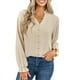 thumbnail image 1 of VISgogo - Blusa informal de manga larga con cuello en V para mujer, color sólido, para primavera y otoño VISgogo moda, 1 of 9