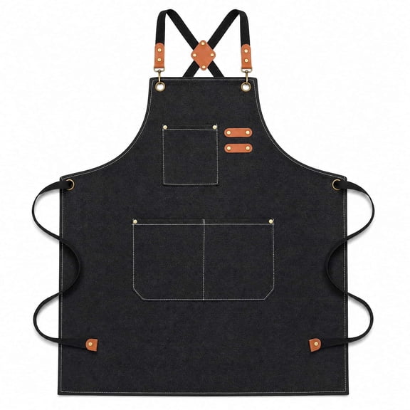 The NaNa Aprons for Men Women with Large Pockets, 16-Ounce Cotton Canvas Cross Back Apron(black)