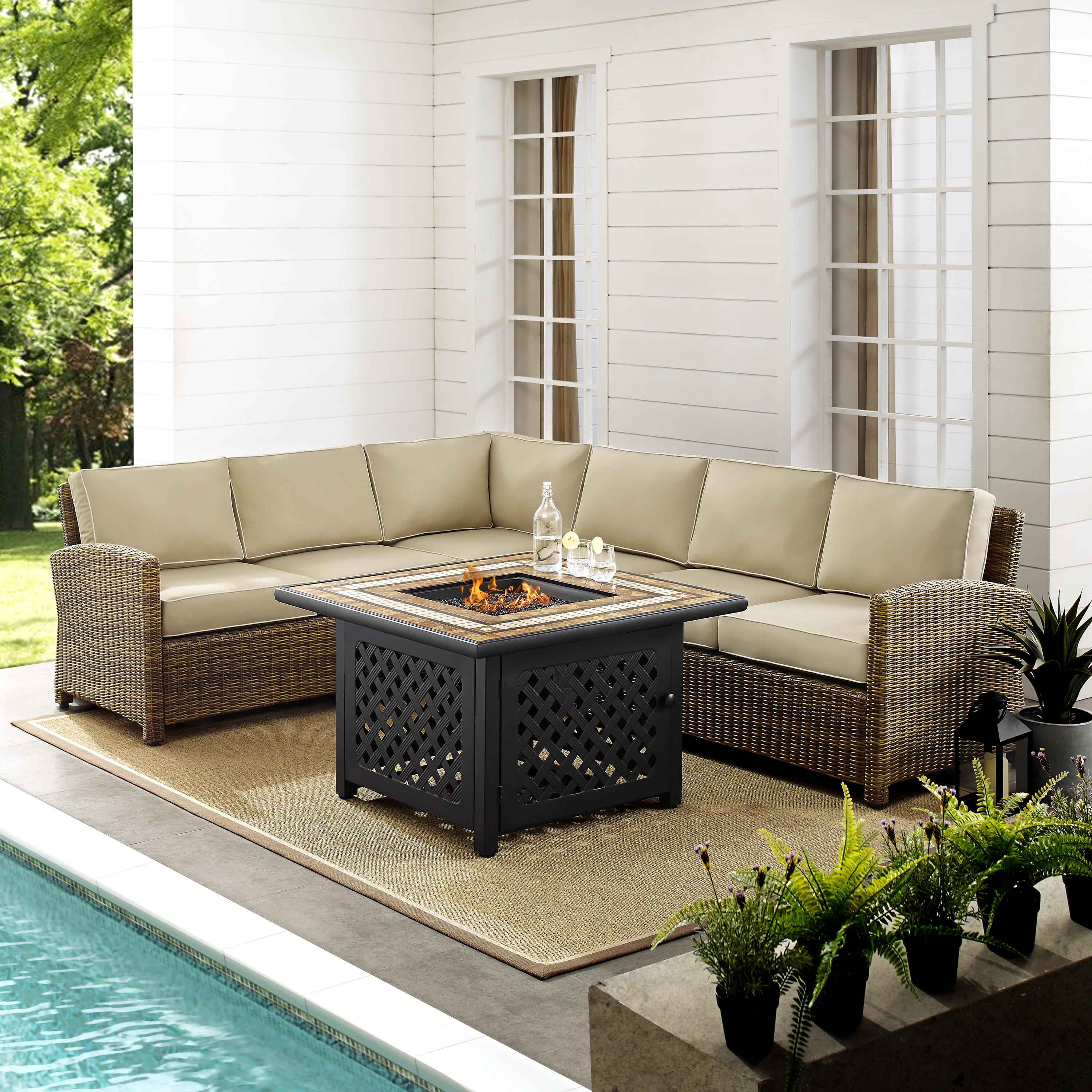 Bradenton 5Pc Outdoor Wicker Sectional Set W/Fire Table Weathered Brown/Sand - Right Corner Loveseat, Left Corner Loveseat, Corner Chair, Center Chair, & Tucson Fire Table - image 5 of 9