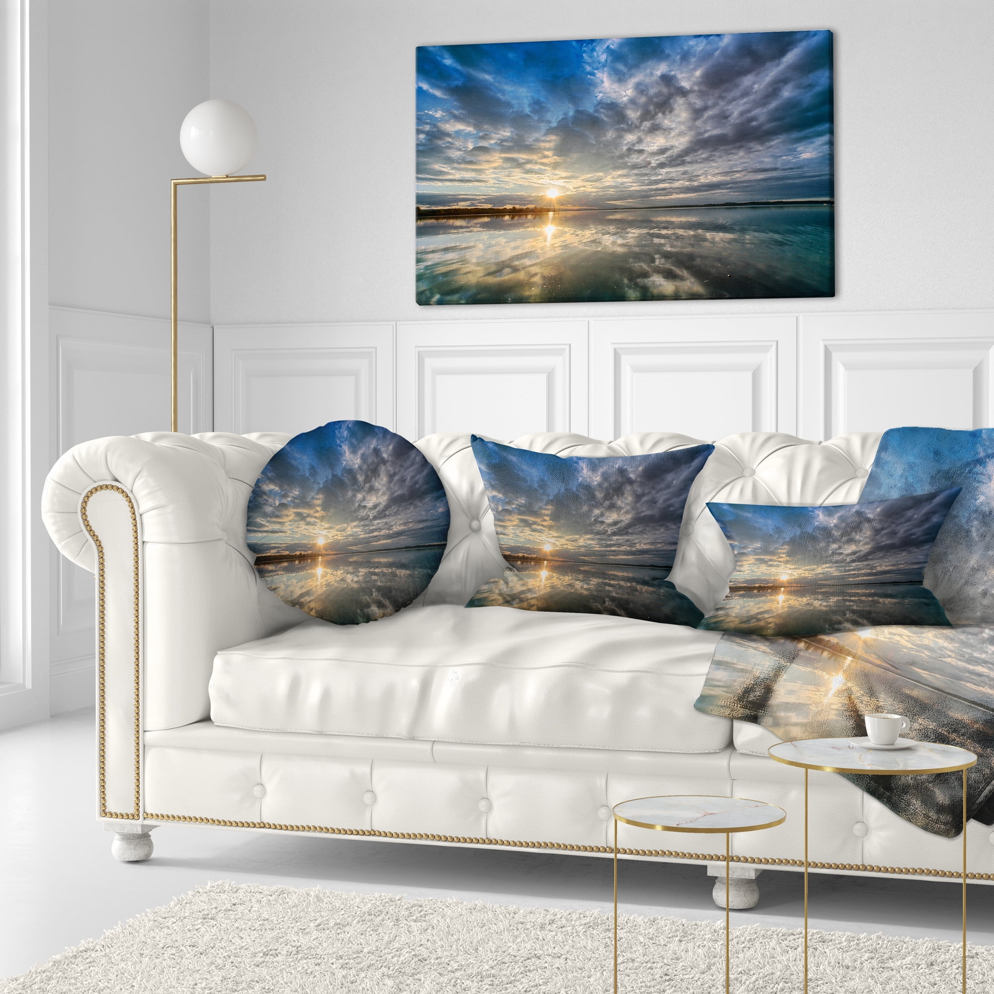 Designart Sunset with Dramatic Sky and Sea - Seashore Throw Pillow - 12x20