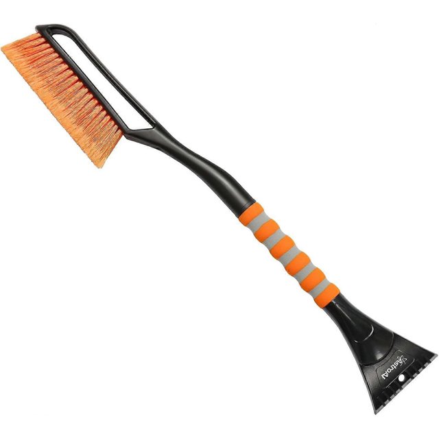 27-Inch Snow Brush and Removable Ice Scraper with Ergonomic Foam Handle for Cars, Trucks, SUVs (Heavy Duty ABS, PVC Brush)