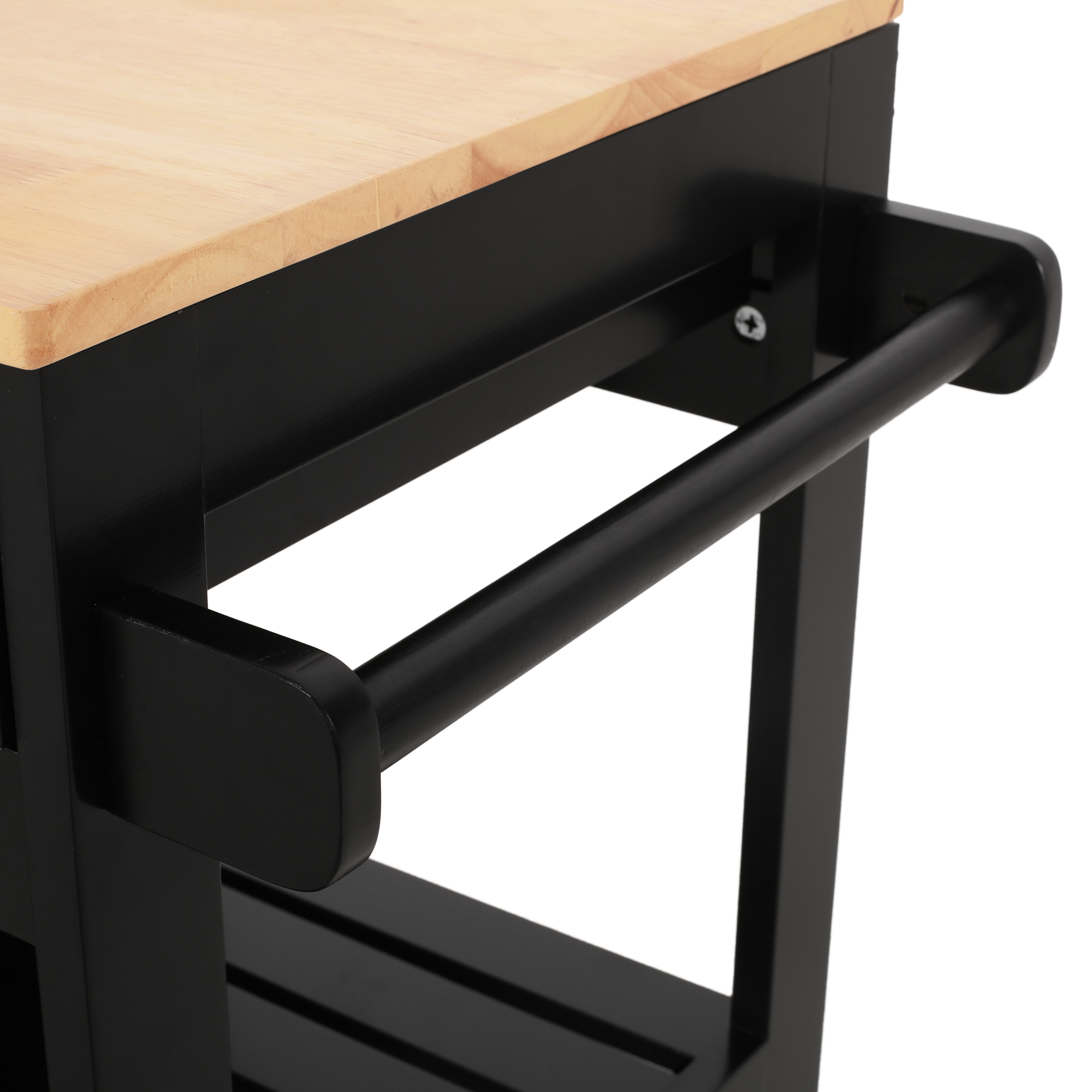 Noble House Tift Wood Kitchen Cart with Wheels, Black and Natural
