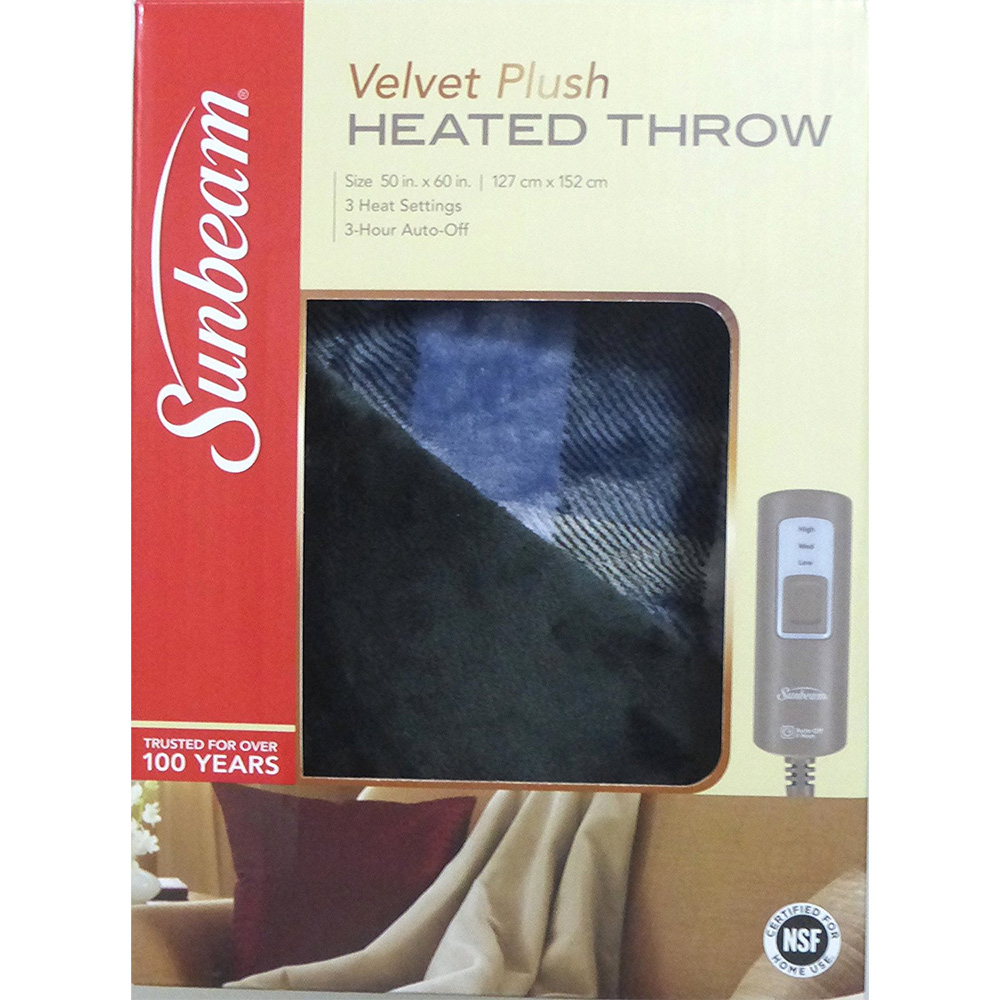 Sunbeam Velvet Plush Electric Heated Throw Blanket Benjamin Plaid