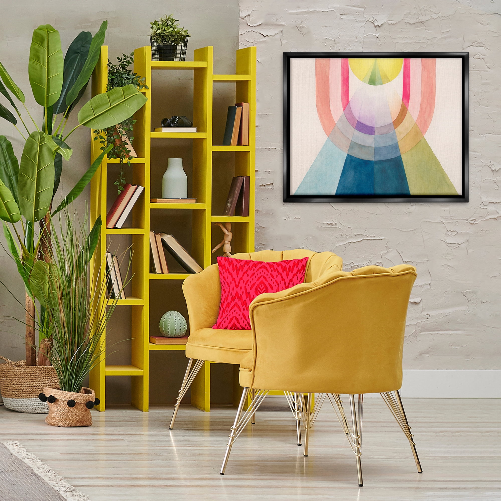 Stupell Industries Abstract Arches & Rays Abstract Painting Black Floater Framed Canvas Art Print Wall Art, 31 x 25