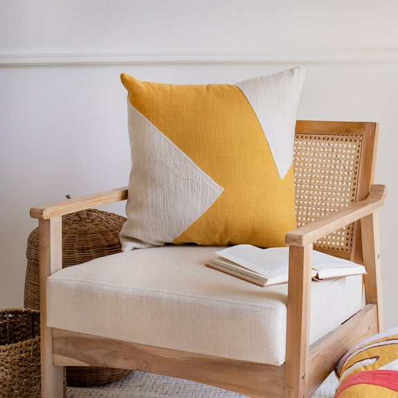 Ox Bay and Stacy Garcia 20" x 20" Yellow/Ivory Abstract Embroidered Cotton Adult Decorative Throw Pillow Cover