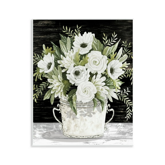 Stupell Industries White Flowers Country Tin Plants & Flowers Painting Unframed Art Print Wall Art, 11 x 14