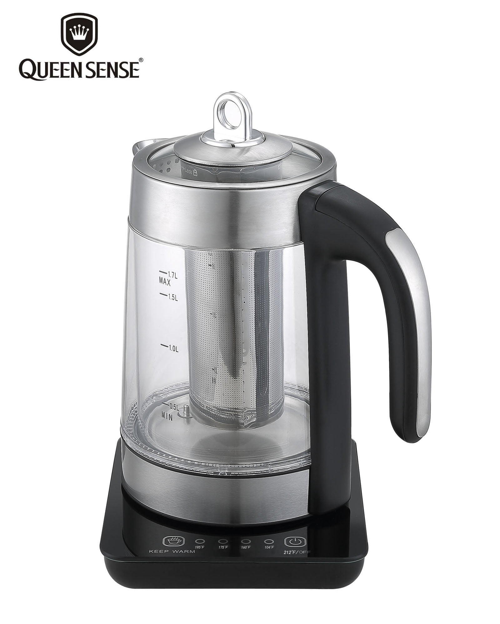 [Factory Store] QUEEN SENSE SpeedBoil Cordless Electric Kettle Glass Tea, Double Wall Coffee Pot 1.7 Liter Cordless with LED Light, BPA-Free with Auto Shut-Off and Boil-Dry ProtectionGK1501